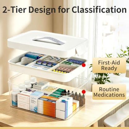 White 2-Tier Medicine Organizer Storage Box with Removable Tray 12.59"x9.45"
