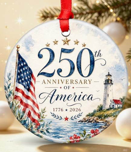 250th Anniversary USA Christmas Ornament - Patriotic Ceramic Keepsake