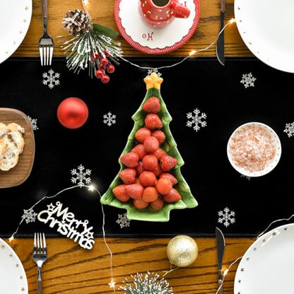 13 x 120 Inch Xmas Trees Snowflakes Table Runner Black Holiday Kitchen Decor