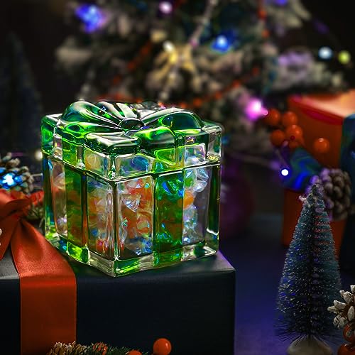 Green Peppermint Candy Christmas Dish Set - 2 Crystal Glass Jars with Lids
