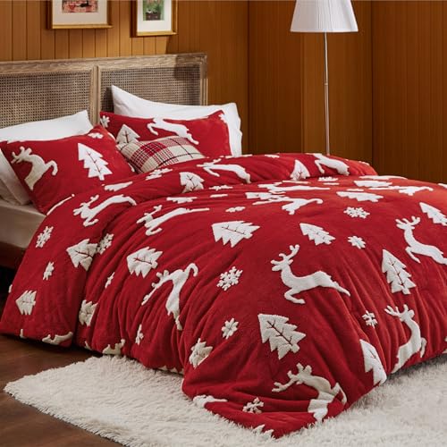 Bedsure King Christmas Bedding Set with Red Fluffy Comforter & Pillows - Holiday Decor
