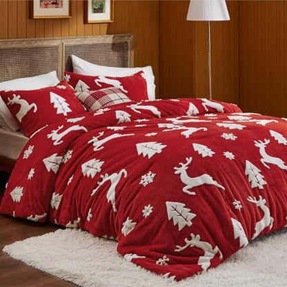 Bedsure King Christmas Bedding Set with Red Fluffy Comforter & Pillows - Holiday Decor