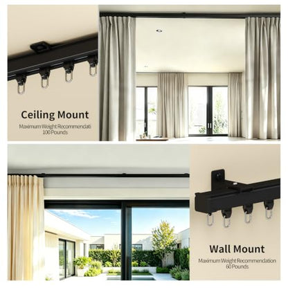 Black Ceiling Curtain Track 12FT Room Divider Aluminum Heavy Duty Splicing - Black / 12FT
