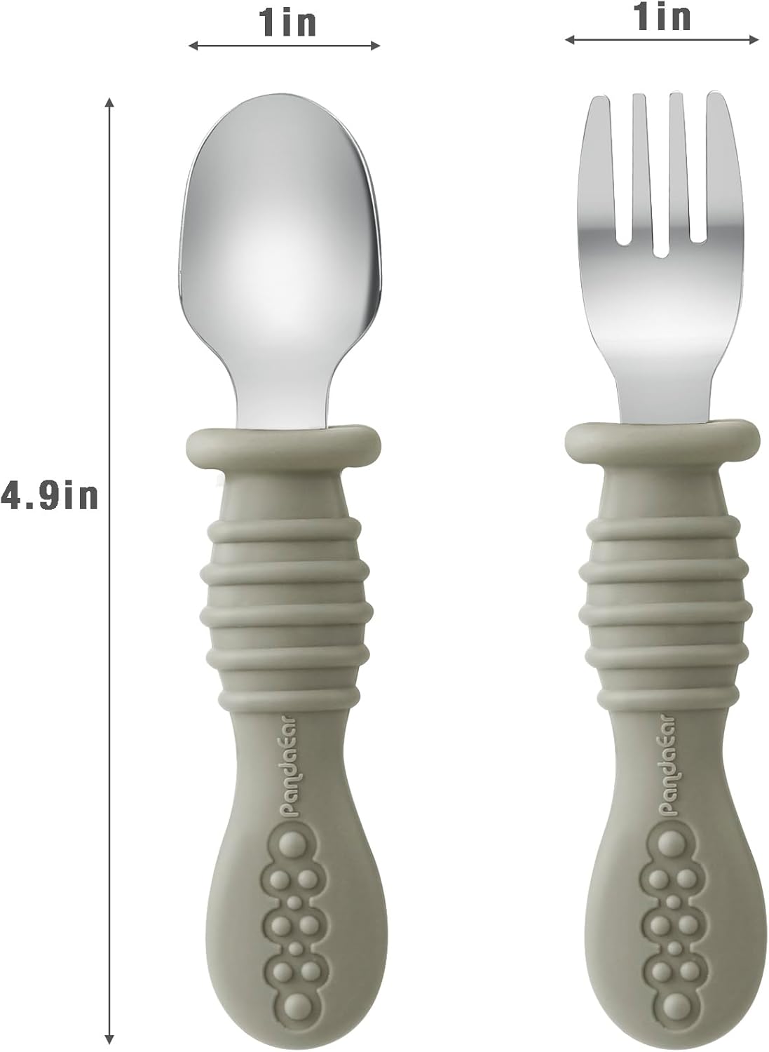PandaEar Toddler Fork and Spoon Utensil Set - BPA-Free Silicone & Stainless Steel | 6 Pack in Walnut, Linen & Brown
