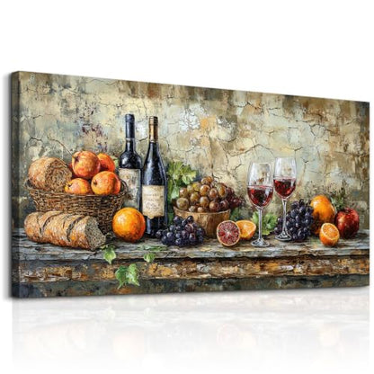 Retro Still Life Wine Painting Wall Art - 60x30 Inches Canvas Decor