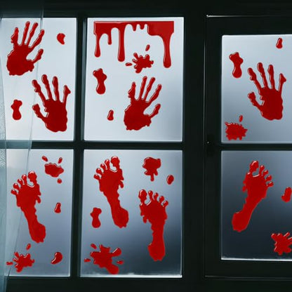 Halloween Bloody Handprint Window Clings - Spooky Horror Decor