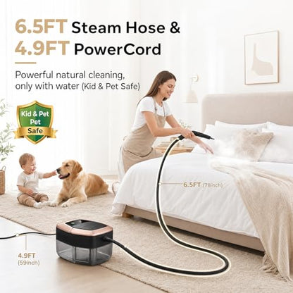 Multi-Purpose Handheld Steam Cleaner for Home and Car Cleaning - 3-Level Adjustable Pressure, Fast Heat-Up