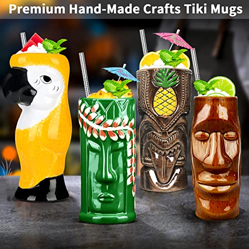 12PCS Tiki Mugs Cocktail Set - Ceramic Hawaiian Party Cups for Exotic Drinks