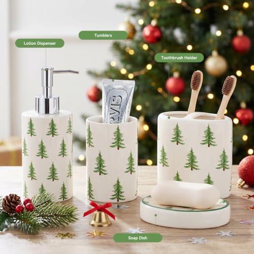 Christmas Bathroom Accessories Set - 4-Piece Ceramic Holiday Bathroom Decor