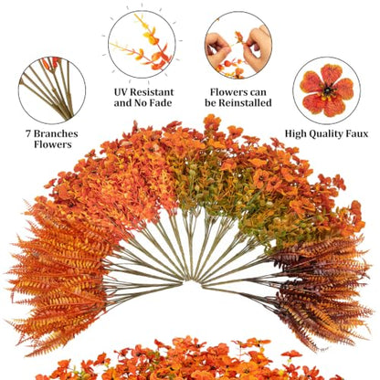 Artificial Fall Flowers Bundle - Orange Red for Outdoor & Home Decor