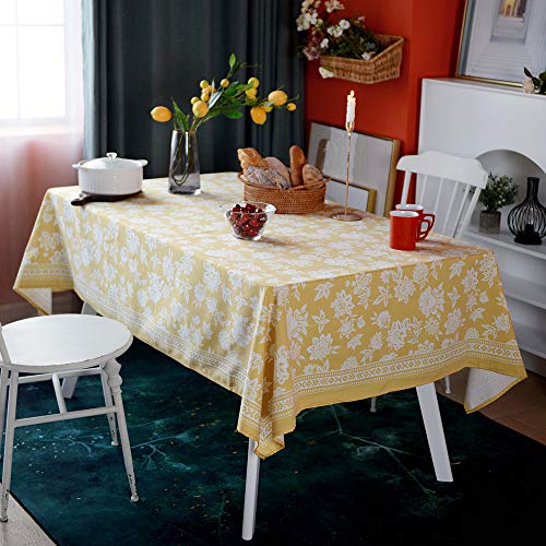 ARTABLE Yellow Floral Print Rectangle Tablecloth 52 x 70 Inch Summer Decor