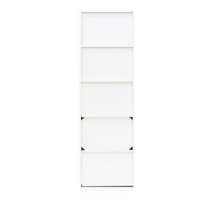 Furinno LUDER Book Shelf, 5-Tier Bookshelf, Bookcase with Open Shelves, 9.4 x 15.8 x 52, Easy Assembly, for Living Room, Bedroom, Home Office, White/Pink