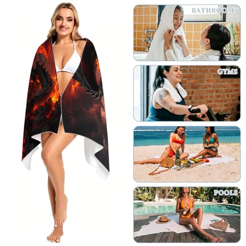 Fantasy Dragon Pattern Beach Towel Large 36x72 Inch Absorbent Quick Dry