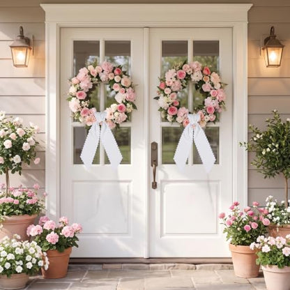 White Wreath Sash Set - Scalloped Fan Design, 5.1 x 52.4 Inches, 2 Pieces
