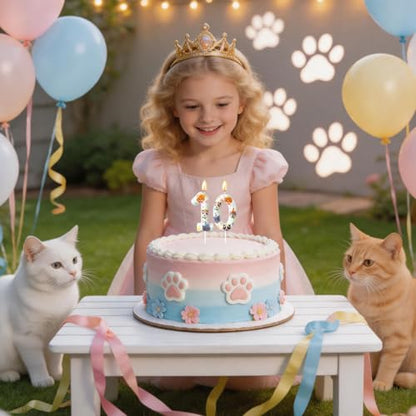 Party Cat Number Candle - Pet Themed Birthday Cake Topper - 6 - Paw Print Decoration for Cat Lovers