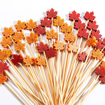2 Color Maple Leaf Cocktail Picks - Fall Thanksgiving Fruit Skewers - 100 Pcs