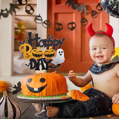 Halloween Cake Topper Black Glitter Boo Day with Castle Witch Pumpkin Ghost Bat - Color 3