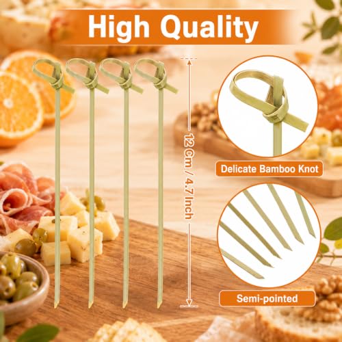 1200 Pcs Bamboo Cocktail Picks with Green Looped Knot - Food Skewers for Parties