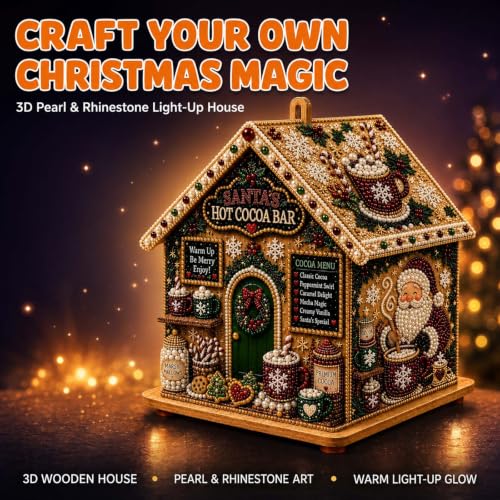 Christmas Wooden House Diamond Art Kit 3D Pearl & Rhinestone Decor - 2PCS