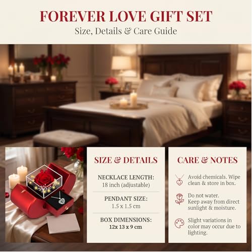 Red Preserved Rose Gift Box with LED Fairy Lights Romantic Keepsake for Women