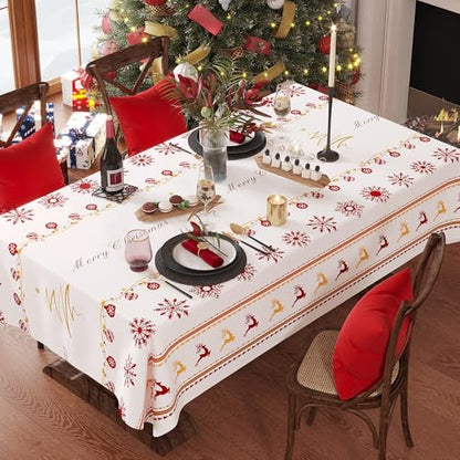 Christmas Rectangular Waterproof Tablecloth with Merry Ribbon Pattern - 54 x 78 Inches