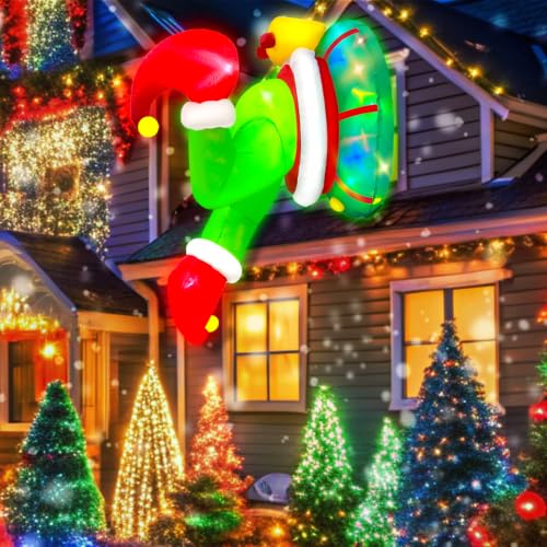 4Ft Christmas Inflatable Outdoor Decorations with LED Lights - Grinch Wreath & Window Breakout