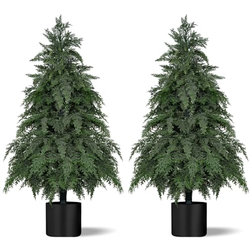Artificial Topiary Cypress Trees with Pot - 3FT Cedar Tree - 2 Pack