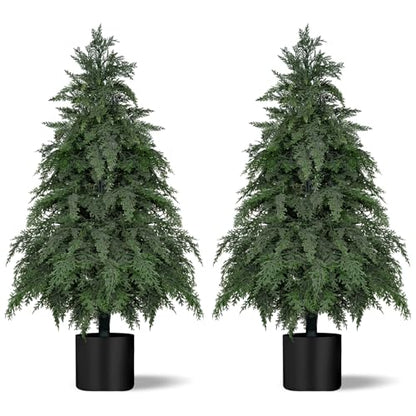 Artificial Topiary Cypress Trees with Pot - 3FT Cedar Tree - 2 Pack