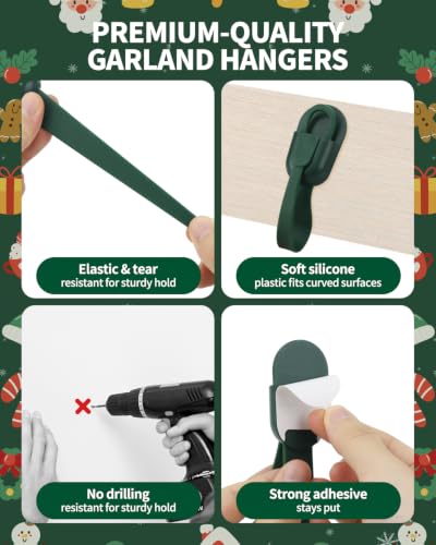 Green Christmas Garland Hangers for Mantle - 6 Pack