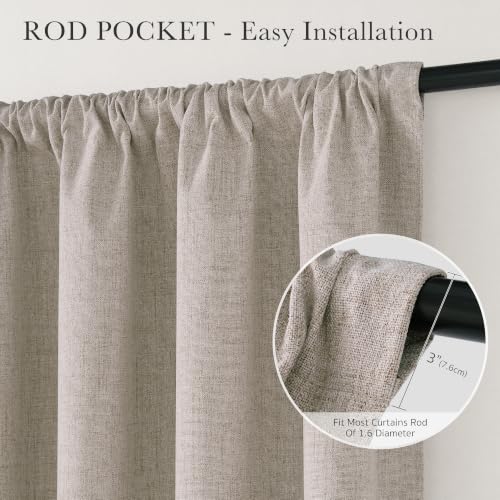Blackout Linen Curtains 42W x 48L - 2 Panels, Rustic Farmhouse Style