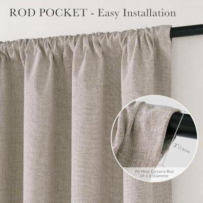 Blackout Linen Curtains 42W x 48L - 2 Panels, Rustic Farmhouse Style