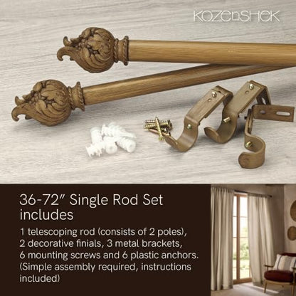 Faux Wood Curtain Rod: 36-72-Inch Telescoping Heavy Duty Window Rod - KozenSHeK