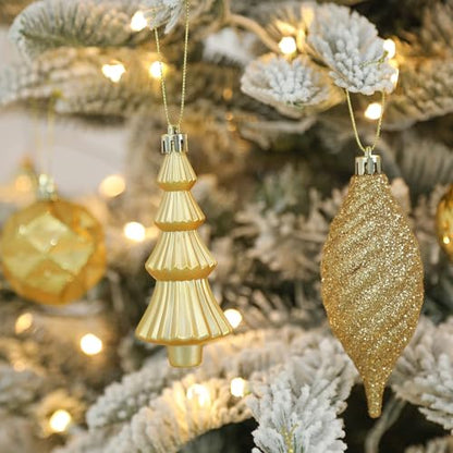 100Pcs Shatterproof Gold Christmas Tree Ornaments Set – Ball, Star, Snowflake & More