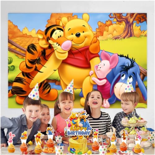 Winnie Cake Decorations Set with Topper and Cupcake Toppers for Birthday Party