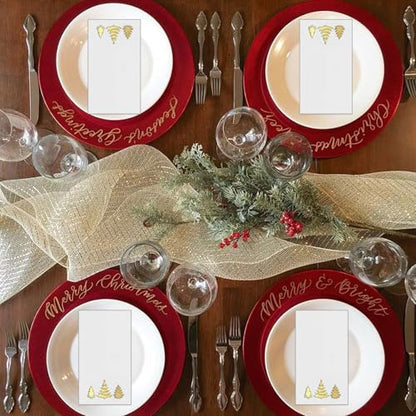 Gold Foil Christmas Paper Napkins 100Pcs - Holiday Party Guest Towels - Merry Christmas Decor - Goldxmastree