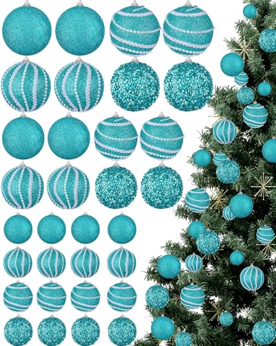 Turquoise Christmas Ball Ornaments Set - 32 Pcs Multi-Size Holiday Decorations