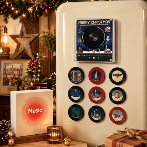 Magnetic Fridge Vinyl Music Box E - Personalized Audio Keepsake, Retro LED Decor