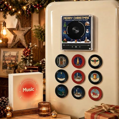 Magnetic Fridge Vinyl Music Box E - Personalized Audio Keepsake, Retro LED Decor
