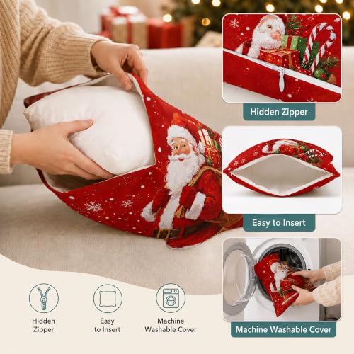 Christmas Pillow Covers 18x18 Set of 4 Santa Claus Snowman Holiday Cushion Cases - Variation of THIS listing