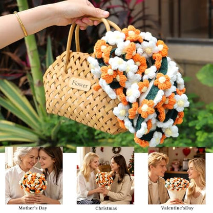 Daisy Crochet Flowers Blanket - 31 x 31 Inches Pastel Flower Bouquet Gift for Mom