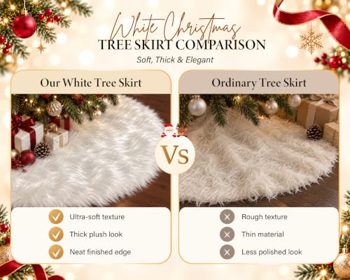 Nackiy White Christmas Tree Skirt 48 Inch Faux Fur Holiday Decor
