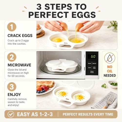 Microwave Egg Poacher for 2 Eggs, Food-Grade PP, Quick Heat & Easy Cleanup