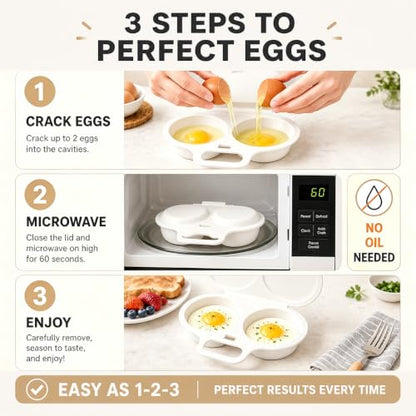 Microwave Egg Poacher for 2 Eggs, Food-Grade PP, Quick Heat & Easy Cleanup
