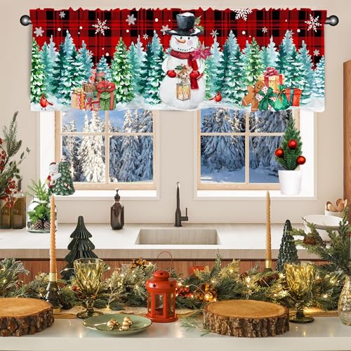 Snowman Winter Snowman Valance Curtain for Windows 54" x 18" - Snowmantree Variation