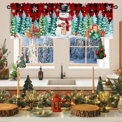 Snowman Winter Snowman Valance Curtain for Windows 54" x 18" - Snowmantree Variation