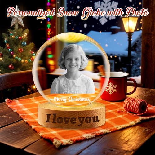 Personalized Crystal Snow Globe with Custom Photo and Text - Christmas Keepsake - Variation of THIS listing
