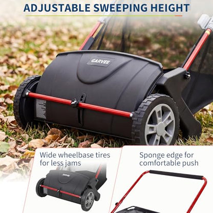 21 Inch Manual Push Lawn Sweeper with Red Frame and 3.5 Cu. Ft. Collector