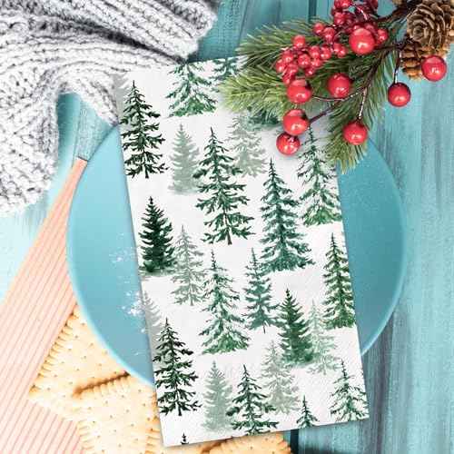 50Pcs Christmas Guest Napkins Disposable Watercolor Cedar Paper Napkins Winter Xmas Dinner Hand Napkins for Holiday Party Tableware Supplies