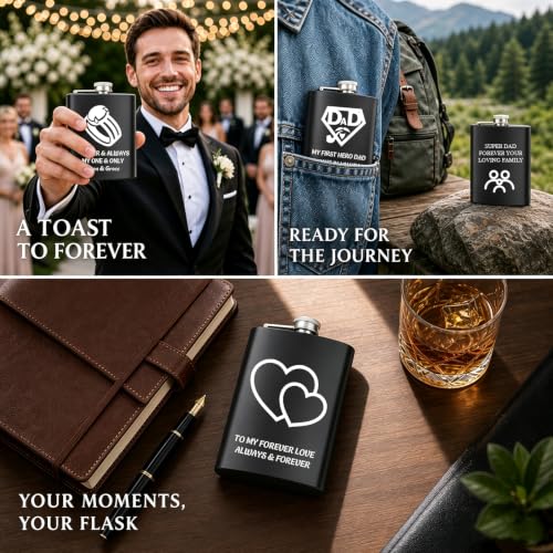 Personalized 8 Oz Hip Flask with Photo and Text - Custom Gift for Him - Variation of Text