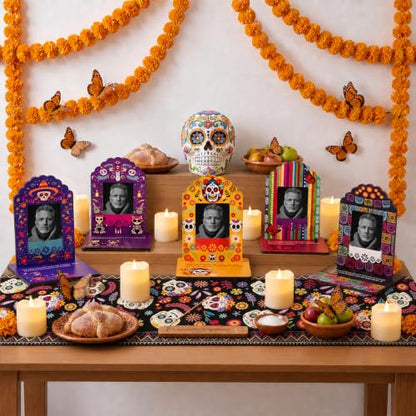 Dia De Los Muertos Decorations Set with Marigold Garland Candles & Frames